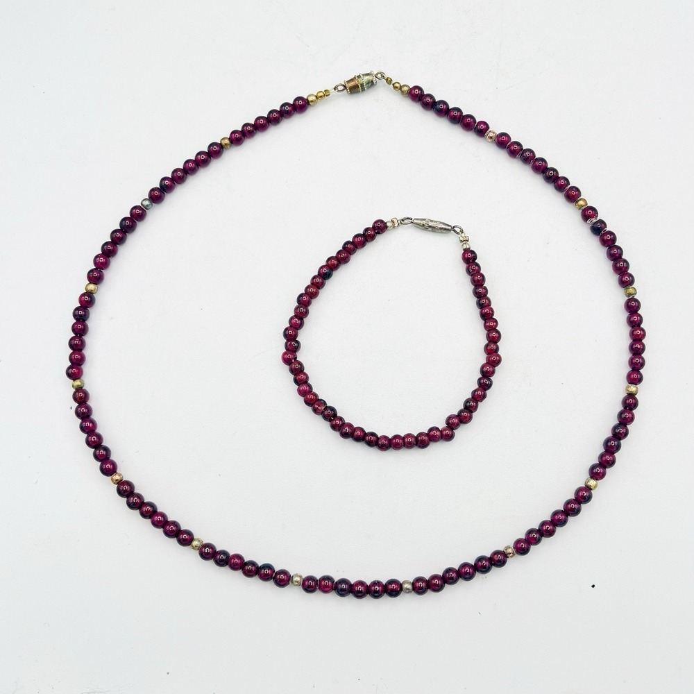Garnet Gemstone Beads 17.5" Necklace 7" Bracelet Beaded